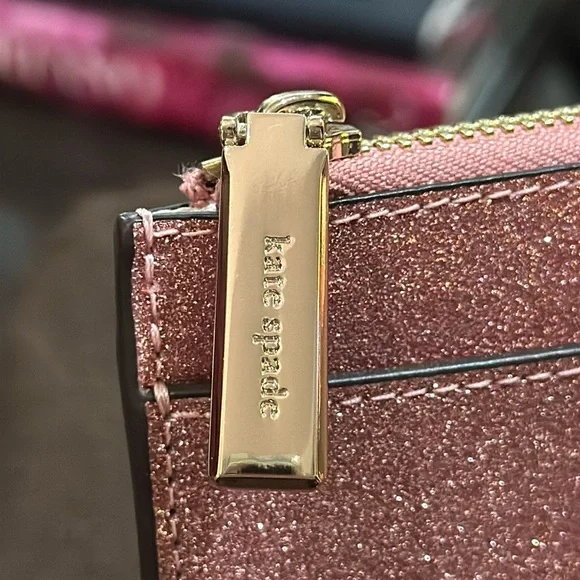 Authentic ♠️ Kate Spade NY Large Slim Cardholder in Glitter Mixed Mitten Pink